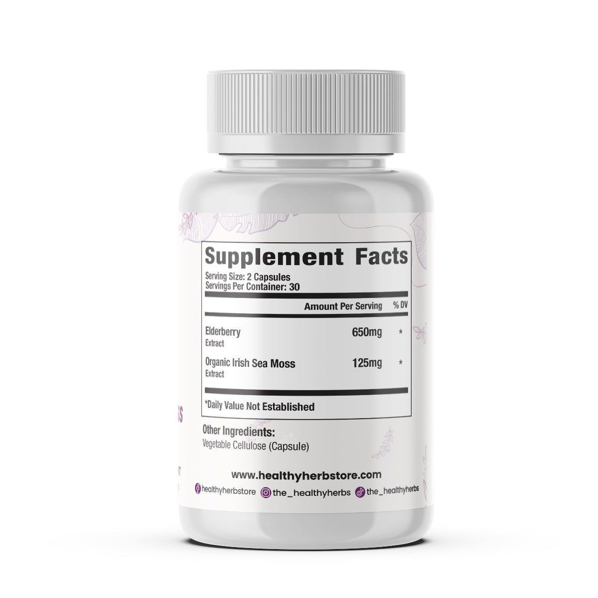Healthy Herbs | Elderberry & Irish Sea Moss Extract - Immune and Thyroid Support 60 Capsules