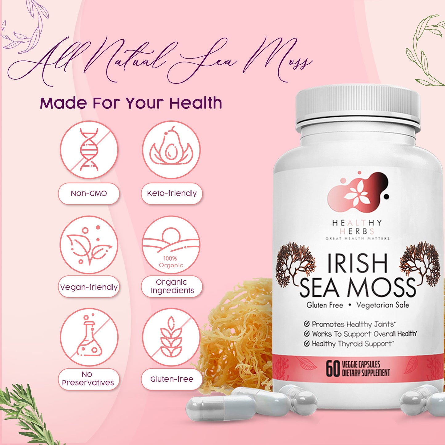 Healthy Herbs sea moss gel, yoni oils, feminine care gel and foam washes herb products are made from 100% organic, plant based ingredients, vegan, gluten free, with no additives. Our seamoss gels are made from wildcrafted seamoss along the shorelines of Jamaica and St. Lucia containing over 90% of the essential vitamins and minerals the body needs. Some of our herbs include mint, calendula, lavender, elderberry, turmeric, yellow dock, spirulina, moringa, ashwagandha, rose, aloe vera, and tea tree.
