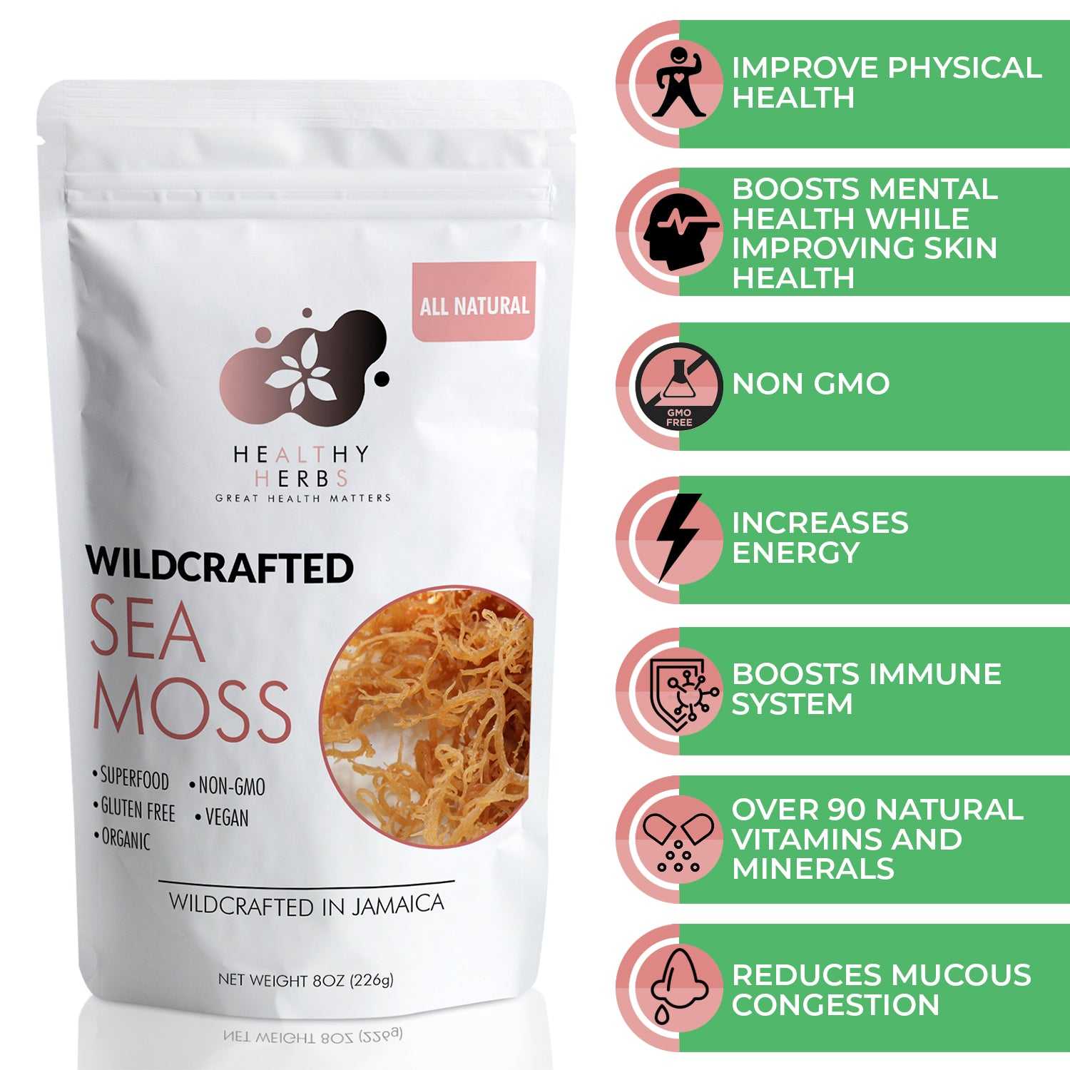 Healthy Herbs sea moss gel, yoni oils, feminine care gel and foam washes herb products are made from 100% organic, plant based ingredients, vegan, gluten free, with no additives. Our seamoss gels are made from wildcrafted seamoss along the shorelines of Jamaica and St. Lucia containing over 90% of the essential vitamins and minerals the body needs. Some of our herbs include mint, calendula, lavender, elderberry, turmeric, yellow dock, spirulina, moringa, ashwagandha, rose, aloe vera, and tea tree.