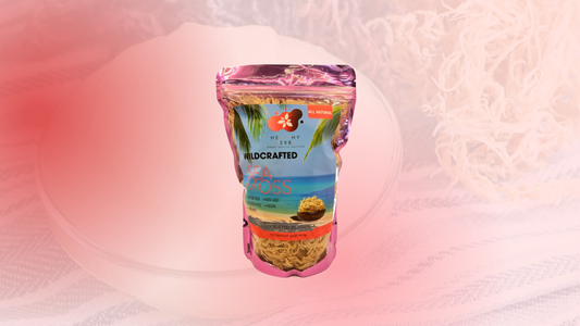 Healthy Herbs Store's wildcrafted raw sea moss in a pink resealable pouch.
