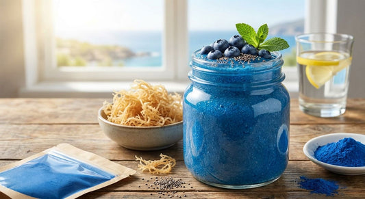 Blue spirulina sea moss gel for energy and focus