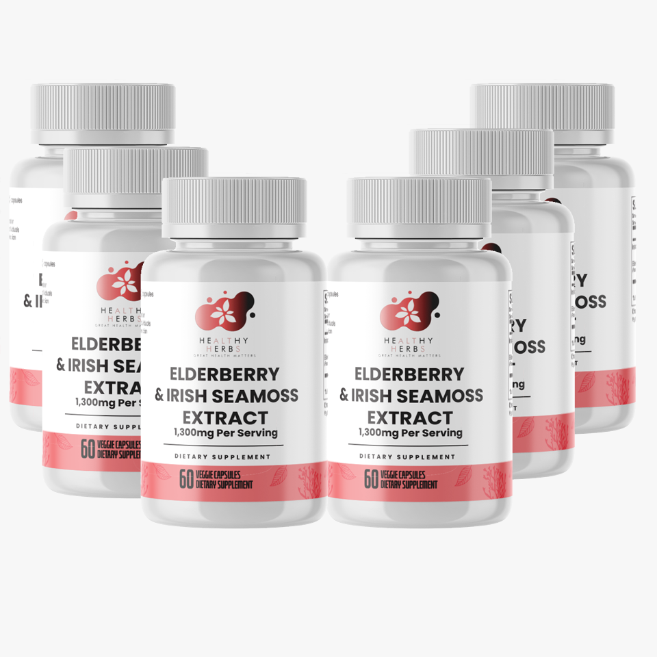 Healthy Herbs | Elderberry & Irish Sea Moss Extract - Immune and Thyroid Support 60 Capsules