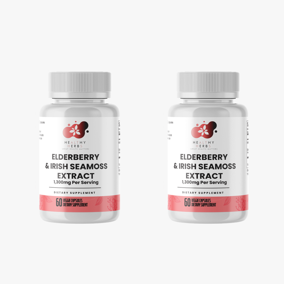 Healthy Herbs | Elderberry & Irish Sea Moss Extract - Immune and Thyroid Support 60 Capsules