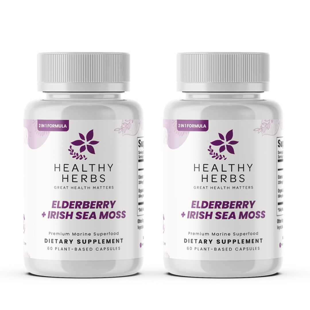 Healthy Herbs | Elderberry & Irish Sea Moss Extract - Immune and Thyroid Support 60 Capsules