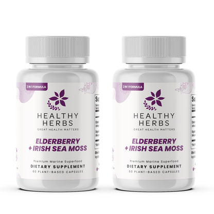 Healthy Herbs | Elderberry & Irish Sea Moss Extract - Immune and Thyroid Support 60 Capsules