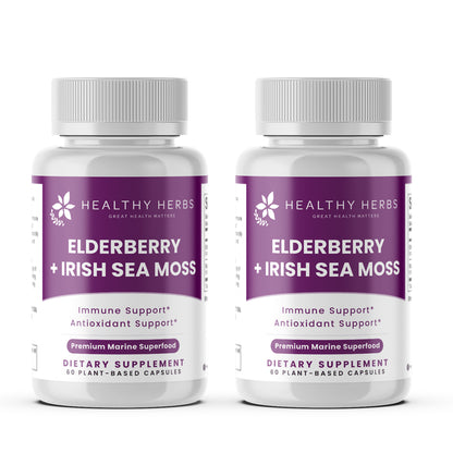 Healthy Herbs | Elderberry & Irish Sea Moss Extract - Immune and Thyroid Support 60 Capsules