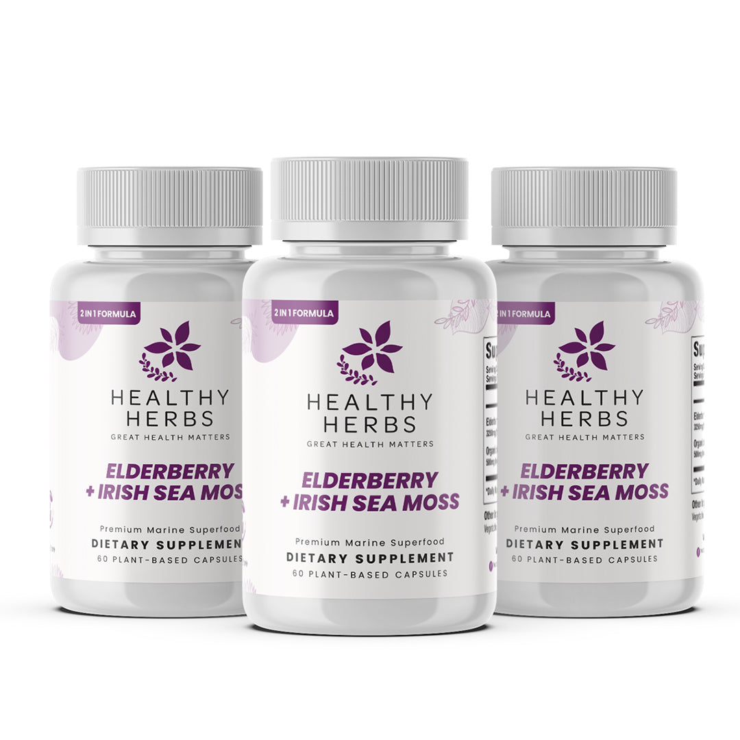Healthy Herbs | Elderberry & Irish Sea Moss Extract - Immune and Thyroid Support 60 Capsules