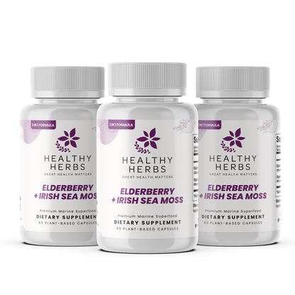 Healthy Herbs | Elderberry & Irish Sea Moss Extract - Immune and Thyroid Support 60 Capsules