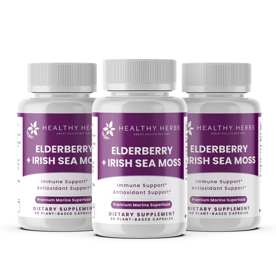 Healthy Herbs | Elderberry & Irish Sea Moss Extract - Immune and Thyroid Support 60 Capsules