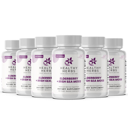 Healthy Herbs | Elderberry & Irish Sea Moss Extract - Immune and Thyroid Support 60 Capsules