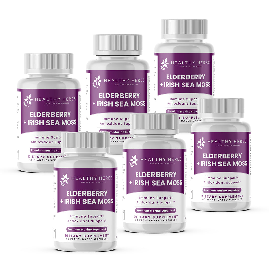 Healthy Herbs | Elderberry & Irish Sea Moss Extract - Immune and Thyroid Support 60 Capsules
