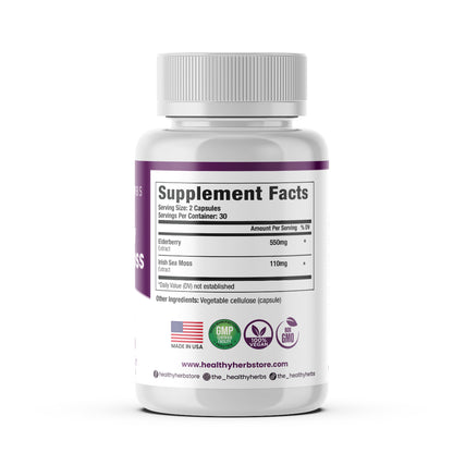 Healthy Herbs | Elderberry & Irish Sea Moss Extract - Immune and Thyroid Support 60 Capsules