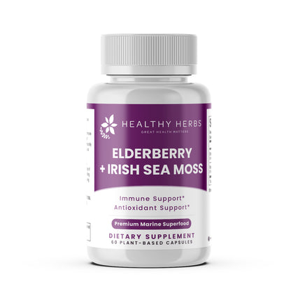 Healthy Herbs | Elderberry & Irish Sea Moss Extract - Immune and Thyroid Support 60 Capsules