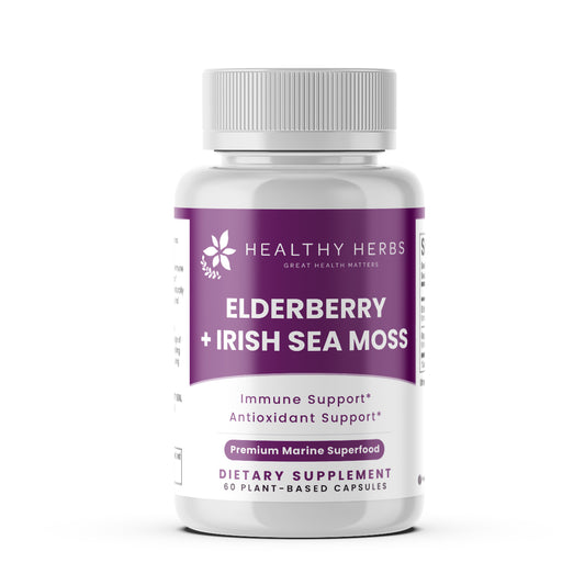 Healthy Herbs | Elderberry & Irish Sea Moss Extract - Immune and Thyroid Support 60 Capsules