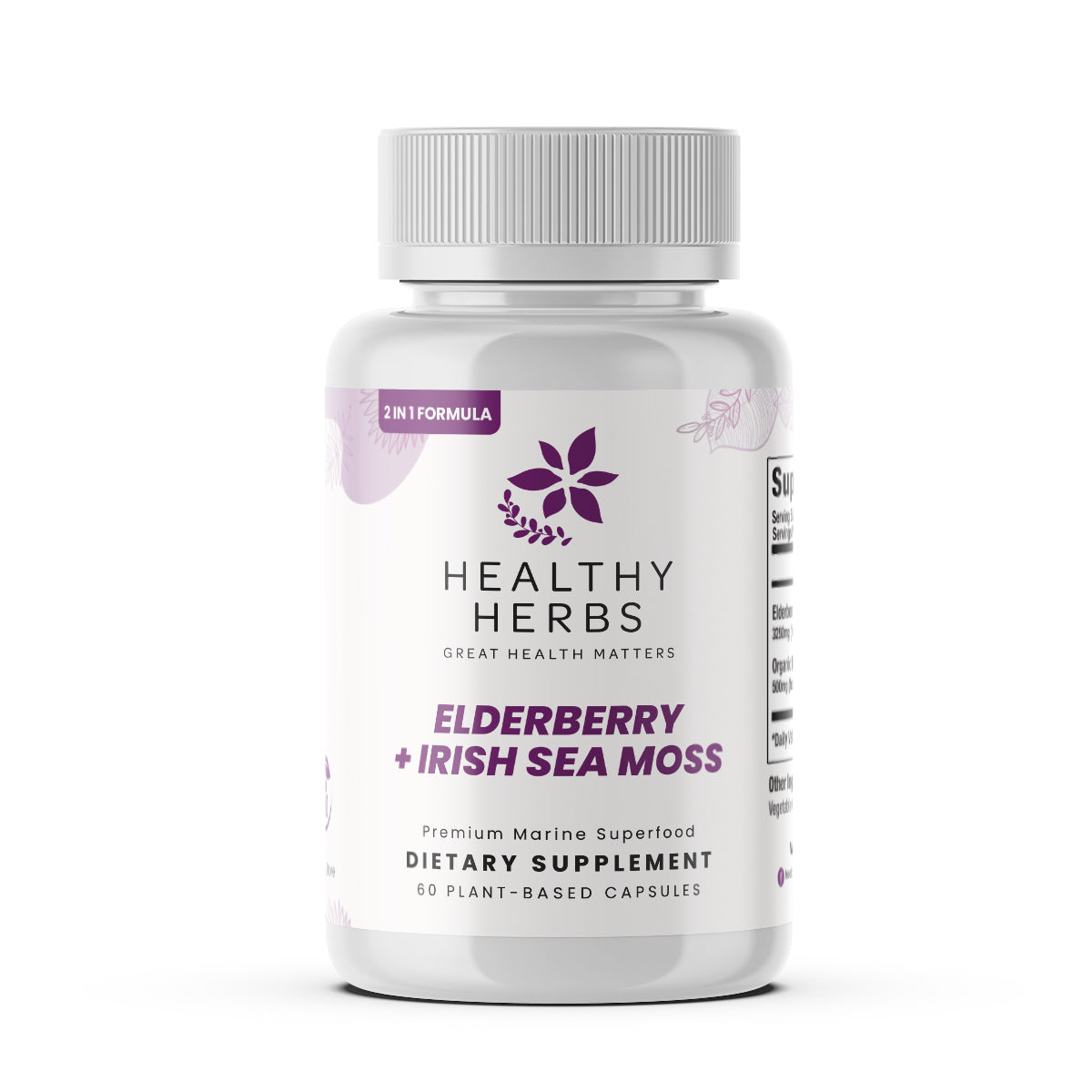 Healthy Herbs | Elderberry & Irish Sea Moss Extract - Immune and Thyroid Support 60 Capsules