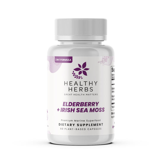 Healthy Herbs | Elderberry & Irish Sea Moss Extract - Immune and Thyroid Support 60 Capsules