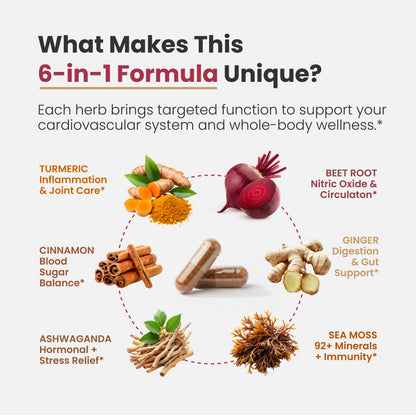 Beet Root, Turmeric, Ginger, Cinnamon, Sea Moss Extract, and Ashwagandha - Cardiovascular Support | Healthy Herbs