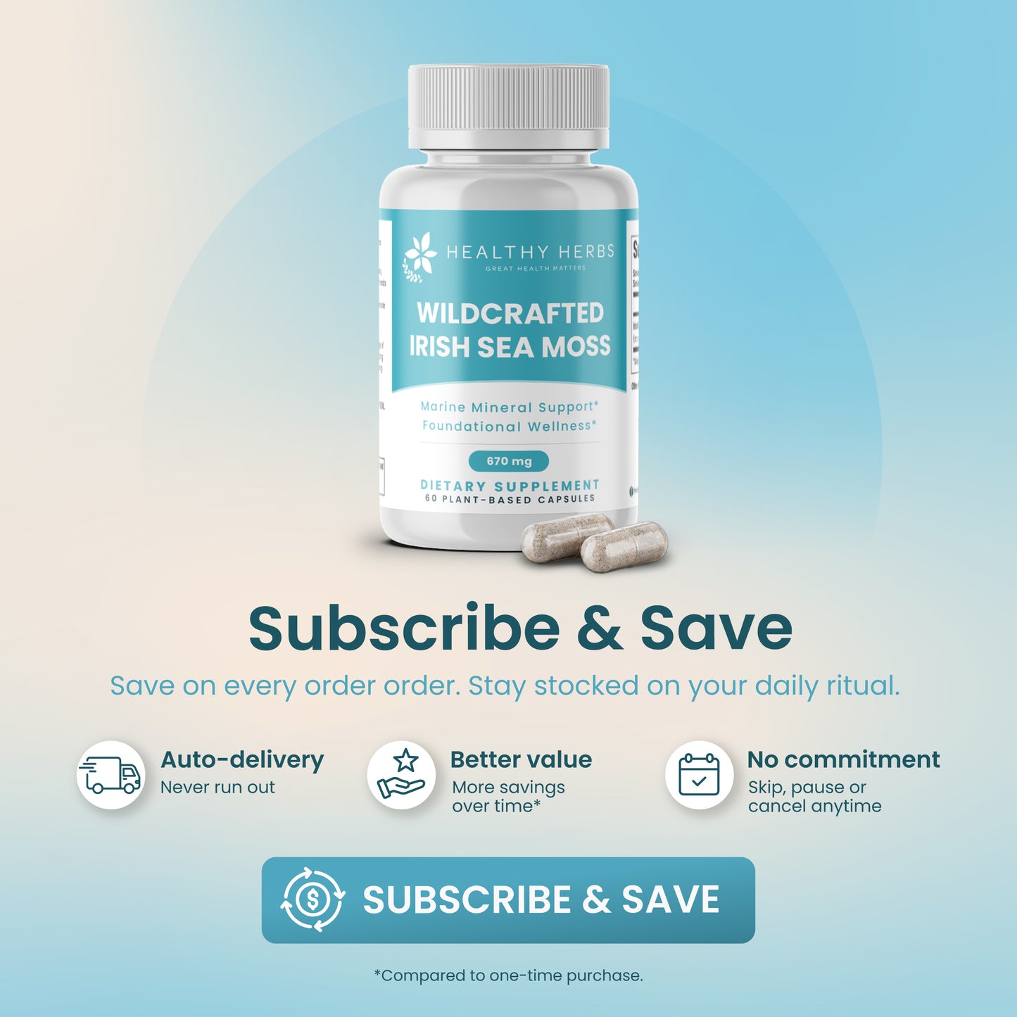 Healthy Herbs | Pure Sea Moss Capsules 670mg (60ct) 30-Servings