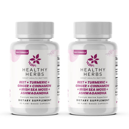 Healthy Herbs | Beet, Turmeric, Ginger, Cinnamon, Sea Moss Extract, and Ashwagandha - Cardiovascular Support