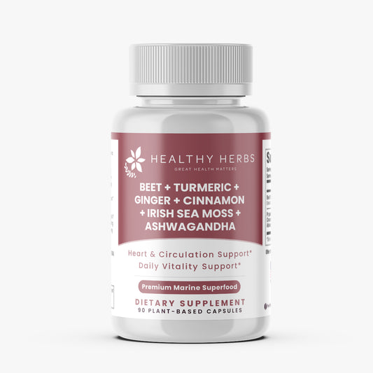 Beet Root, Turmeric, Ginger, Cinnamon, Sea Moss Extract, and Ashwagandha - Cardiovascular Support | Healthy Herbs