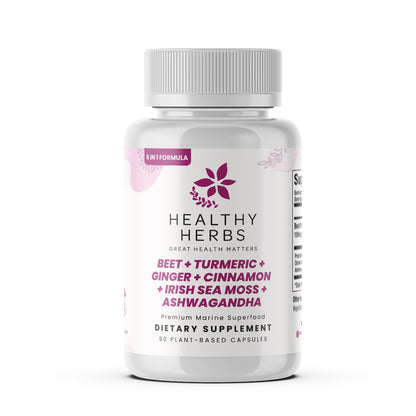 Healthy Herbs | Beet, Turmeric, Ginger, Cinnamon, Sea Moss Extract, and Ashwagandha - Cardiovascular Support