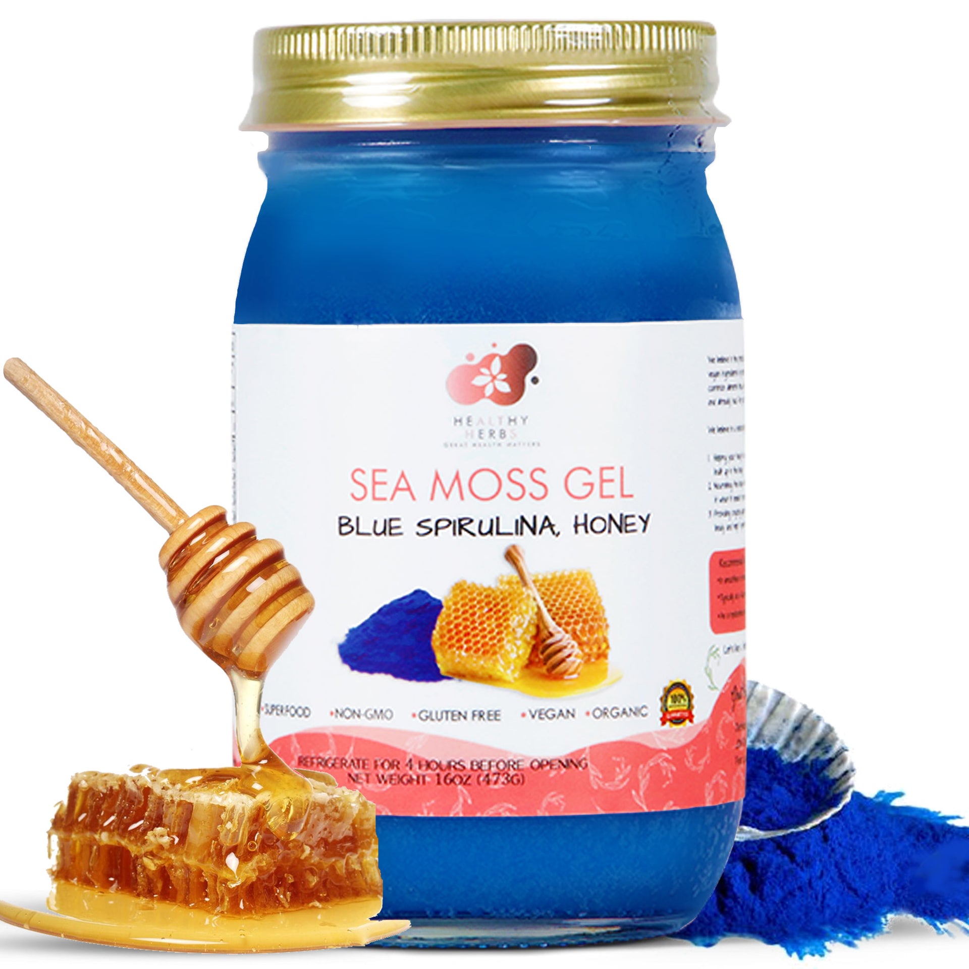 Healthy Herbs | Sea Moss Gel - Blue Spirulina and Honey (16oz)