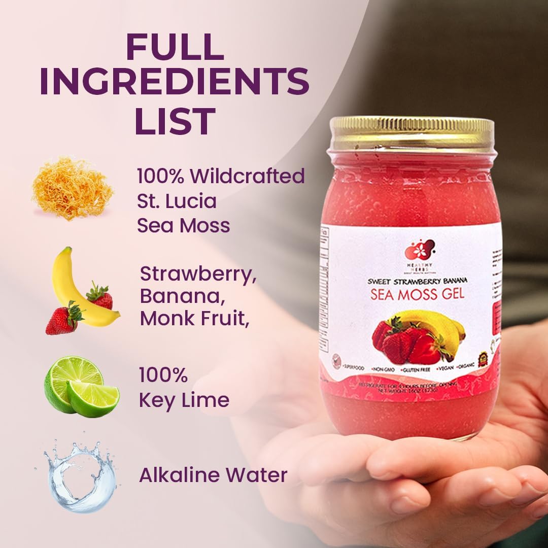 Healthy Herbs | Sea Moss Gel - Sweet Strawberry Banana (16oz)