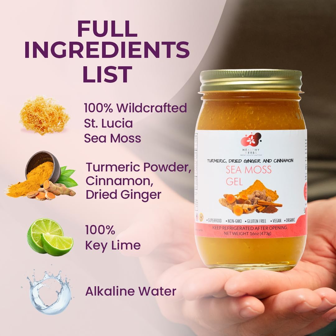 Healthy Herbs | Sea Moss Gel with Turmeric, Dried Ginger & Cinnamon (16oz)